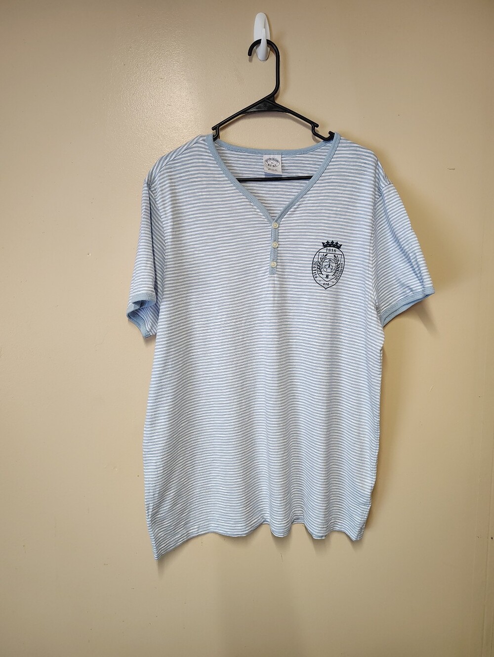 Brooks Brothers Mens Short Sleeve Cotton Button Henley Tee T-Shirt Blue Sz L